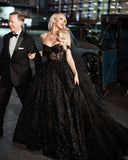 Runhufu Black Wedding Dresses Glitter Bride Gown with Off Shoulder Ball Gown Sweetheart Lace Wedding Gown Plus Size