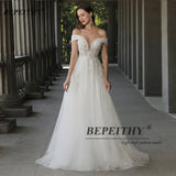 Runhufu Off The Shoulder Ivory Boho Wedding Dresses For Women 2024 Bride A Line Chic Beading Bohemian Bridal Beach Gown Robes