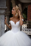 Runhufu the Shoulder A Line Wedding Dresses Tulle Sweetheart Lace Up Vestido De Noiva Lace Appliques Bridal Gown Court Train