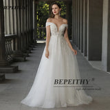 Runhufu Off The Shoulder Ivory Boho Wedding Dresses For Women 2024 Bride A Line Chic Beading Bohemian Bridal Beach Gown Robes