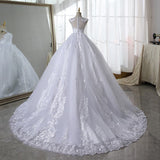 Runhufu White Lace Wedding Dress With Train Sleeveless Bridal Dress Back Zipper Ball Gown Luxury Vestido De Noiva Robe De Mariee