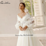 Runhufu A Line Ivory Wedding Dress Off The Shoulder Appliques Bride Dress Button Back Bridal Gown Court Train robe de mari¨¦e