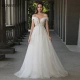 Runhufu Off The Shoulder Ivory Boho Wedding Dresses For Women 2024 Bride A Line Chic Beading Bohemian Bridal Beach Gown Robes