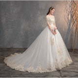 runhufu Wedding Dress Off The Shoulder Half Sleeve Wedding Gown Lace Applique Plus Size Simple Wedding Dress Robe De Mariee