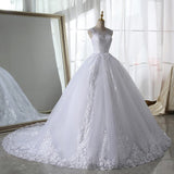 runhufu White Lace Wedding Dress With Train Sleeveless Bridal Dress Back Zipper Ball Gown Luxury Vestido De Noiva Robe De Mariee