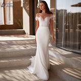 Runhufu the Shoulder Chiffon Mermaid Wedding Dresses 2024 Pattern Beach Mermaid Gown Scoop Neck Lace Sweep Train Vestido De Novia