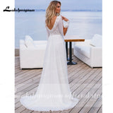 Runhufu Simple Boho Wedding Dress Robe Longue Vintage Lace Chiffon Long Wedding Dresses Chic Bridal Gowns