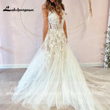 Runhufu A-Line Backless Wedding Dress 2024 Vintage Lace Applique Beaded Off White Tulle Wedding Gowns Trouwjurk Long Bridal Dress