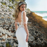 Runhufu wedding Dresses Mermaid O-Neck Lace Appliques Wedding Gown Boho Bride Dress vestidos de novia estilo sirena