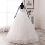 runhufu Spring Lace Appliques Wedding Dresses Long Sleeve Vestidos De Novia 2023 White V-Neck Princess Bride Wedding Gowns Plus Size