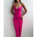 Runhufu Elegant High Slit Midi Bodycon Dress Women Sexy Spaghetti Straps Corset Dress Gown Club Party Vestidos Backless Clothes