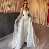 Runhufu Sexy White Wedding Dresses Lace Sweetheart Detachable Train Bride Dress Mermaid Satin Wedding Evening Gowns Plus Size
