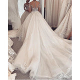 Runhufu Charming Lace Wedding Dress V-Neck Long Sleeves 2024 Princess Wedding Gown Illusion Bride Gowns Buttons robe de mariee