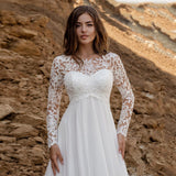 Runhufu Wedding Dresses Bohemian Sexy Long Sleeves Scoop Applique Court Train Beach Bridal Dress Vestido De Noiva Customize