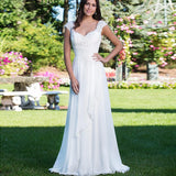 Runhufu Sale Summer Beach Wedding Gowns Lace Cap Sleeves V Neckline White Dress for Bride Sweep Train Bridal 2024