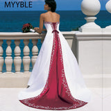 Runhufu De Novia Satin Embroidery Wedding Dresses 2023 Strapless Lace-up Court Train Bride Gowns Colored Custom Made
