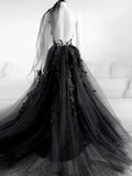 runhufu Black Wedding Dresses Sexy Backless High Side Split A-line Bridal Dress Lace Wedding Gowns Without Veil Vestido De Novia