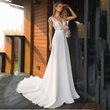 Runhufu Deep V-Neck Wedding Dress for Bride 2023 Elegant Lace Appliques Backless Chiffon Robe De Mariée Custom Made Real Photo