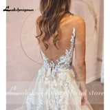 Runhufu A-Line Backless Wedding Dress 2024 Vintage Lace Applique Beaded Off White Tulle Wedding Gowns Trouwjurk Long Bridal Dress