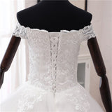 runhufu Novias New Arrival Africa Style Korean Lace Applique Wedding Dress V Neck off Shoulder Plus Size Bridal Gown Dress Princess