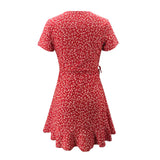 Runhufu Women¡¯s Floal A-Line Dress Sweet Elegant Floral Ruffles V-neck Bandage Short Dress for Lady Chic Flowers Mini Dress