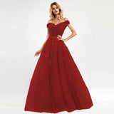 Runhufu Off The Shoulder Lace Evening Dresses Long For Women 2024 Champange A-Line Sleeveles Prom Gown Reception Elegant