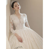 runhufu Wedding Dress 2023 Long Sleeve New Winter V-neck Flower Ball Gown Princess Wedding Dresses Vestido De Noiva