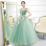 Runhufu Dress 2023 New Elegant V-neck Party Prom Ball Gown Sweet Flower Vintage Quinceanera Dresses Plus Size