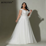 Runhufu Off The Shoulder Ivory Plus Size Wedding Dress Sweep Train Sweetheart Lace Bridal Gown 2024 For Curve Women New Arrival