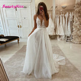 Runhufu Spaghetti Straps Wedding Dress Lace Appliques A-Line Long Bridal Dresses robe de mariage