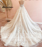 runhufu Deep V Neck Weddding Dresses Vestido De Novia Lace Appliques A Line Open Back Sweep Train Bridal Gown abito da spos