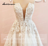 runhufu Deep V Neck Weddding Dresses Vestido De Novia Lace Appliques A Line Open Back Sweep Train Bridal Gown abito da spos
