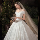 runhufu Dress 2023 Vestido De Noiva Elegant Boat Neck Wedding Gown With Train Princess Luxury Lace Robe De Mariee