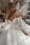 Runhufu Dresses Puff Sleeve Appliques Lace 3D Flowers Off Shoulder Tulle Boho Bride Gown 2023 vestidos de novia