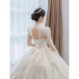 runhufu Sleeved Winter Wedding Dress 2023 New V Neck Luxury Beading Princes Wedding Gown Vestido De Noiva