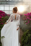 Runhufu Chiffon Long Puffy Sleeves Boho Wedding Dresses 2023 High Neck Lace Appliques Muslim Bridal Gown Vintage Vestido De Noiva