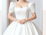 runhufu New Luxury Satin Wedding Dress Pure White With Train Simple Bridal Ball Gown Plus Size Custom Made Lace Up Vestido De Noiva