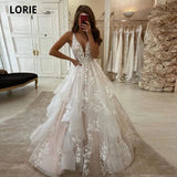 Runhufu Beach Dream Wedding Dresses A Line V-Neck Backless Appliqued Lace Bridal Gowns Puffy Tulle Princess Party Dress 2024