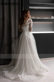 Runhufu A line Lace Appliques Long Sleeve Glitter Wedding Dress Sequins Illusion Back Beach Bridal Gowns vestido de noiva