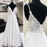 Runhufu White Sexy Crepe Satin Wedding Dress A Line Engagement Dress Boho Wedding Gowns dress princess white Robe de mariee