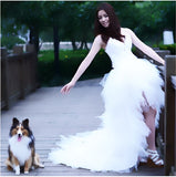 Runhufu Dress Eleant Feather Strapless Lace Up Princess Luxury Front Short Back Long Wedding Dresses Plus Size