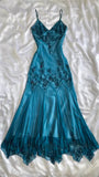 Vintage-Inspired Prom Dresses Under $180??Gothic Spaghetti Straps Blue Satin Chiffon Sheath Evening Dress with Beading HZ1108