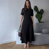 runhufu 2025 New Solid Color Collar Short Sleeve Zipper Casual Commuter Dress
