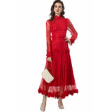 runhufu Industry Three-Dimensional Flower Collared Long-Sleeved Lace-Bum Dress Princess Dress Autumn And Winter Women's Dress New 2024