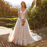 White Bridal Wedding Dress V-Neck Long-Sleeved Dress Closes The Waist Open Fork Long Skirt To Go Out To Greet The Evening Dress