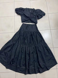 runhufu Bubble Bubble Sleeve Short Sleeve Back Single Buckle Kinesion Wrapped Blouse + High Waist Half-Dress Skirt Suit