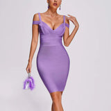 runhufu Bandage Dress Sexy V-Neck Dress Bare Back Tight Banquet Evening Dress Bag Hip Dress New