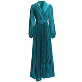 runhufu Style V-Neck Lantern Long-Sleeved With Blue Folded Dress Dress Dress Women's New Autumn/Winter 2024