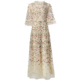 runhufu Industry Luxury Embroidery Nail Pearl Flying Sleeve Princess Long Black Dress Dress Summer Autumn Women's Dress New