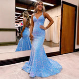 runhufu Ball Dress Body-Bagged Fishtail Small Tail Evening Dress Fine Shoulder-Band V-Neck Party Dress